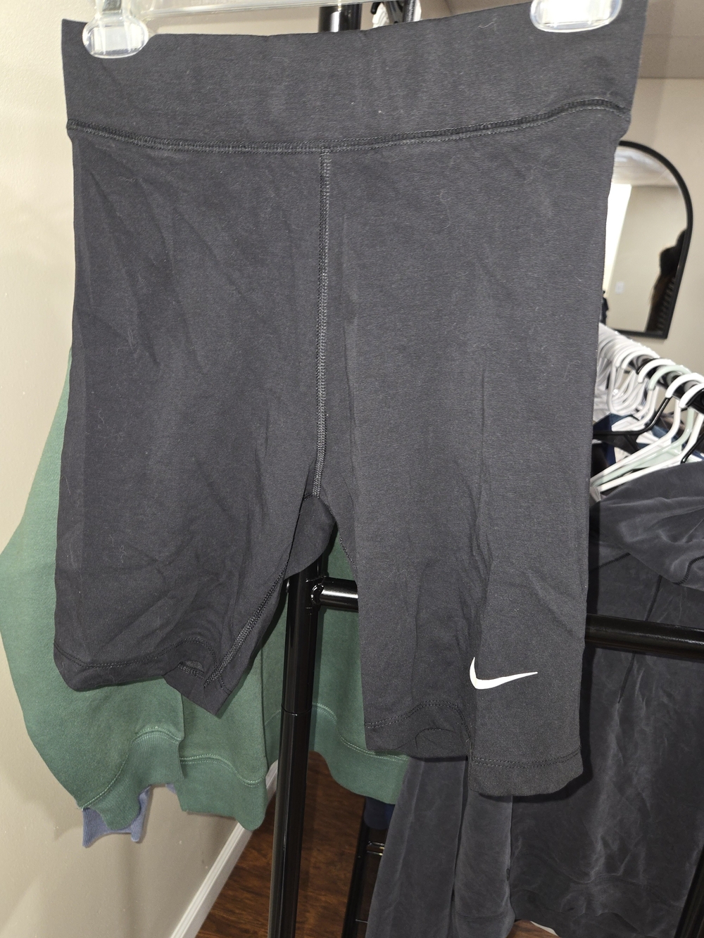 Nike Black Athletic Bike Shorts with White Swoosh Logo